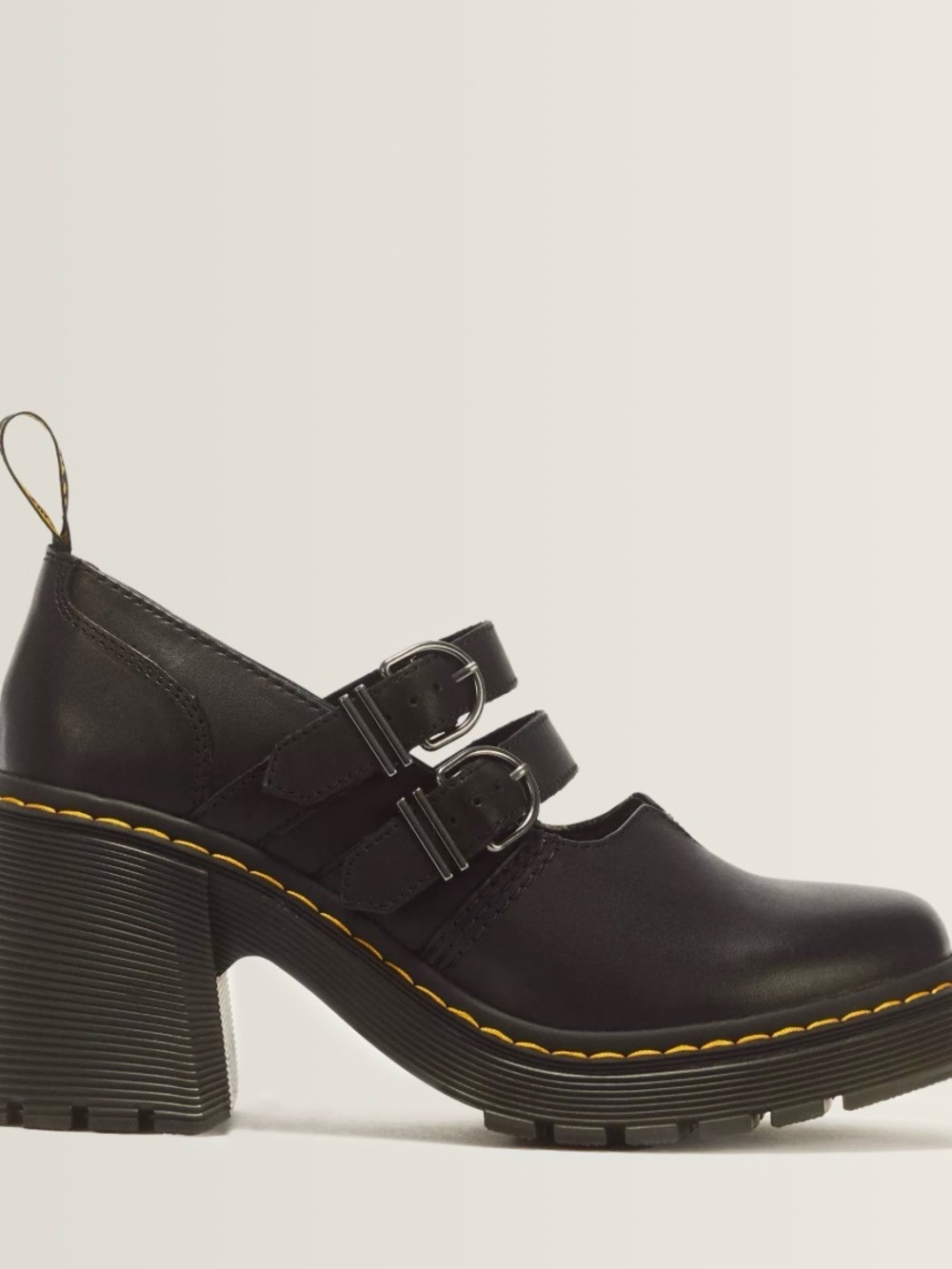 EVIE Black Double-Buckle Chunky Heel Mary Jane